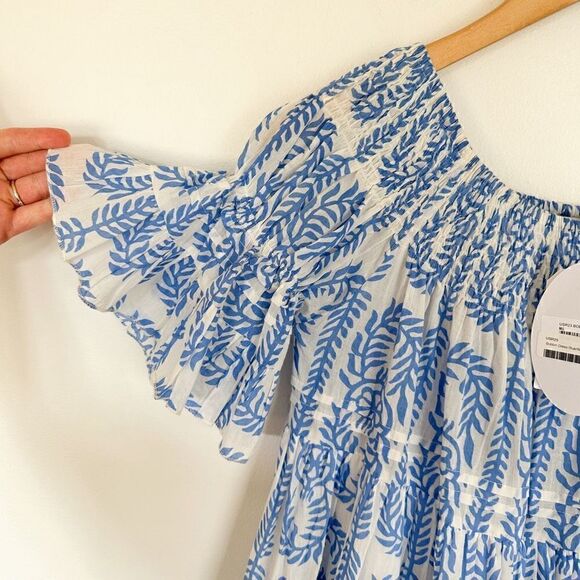 Vintage Ibiza Women’s Lightweight Cotton Blue and White Bobbin Off the Shoulder - Picture 4 of 12